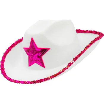 Karnevalový doplněk Party kovbojský klobouk bílý s růžovou hvězdou