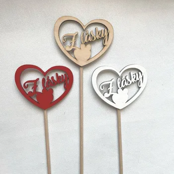 Dřevěný zápich Srdce 10 cm Z lásky Barva: Bílá