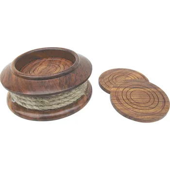 SEA Club Sada podtácků s provazem, 6ks, dřevo, V: 5,5cm, Ø: 5,5 / 8cm