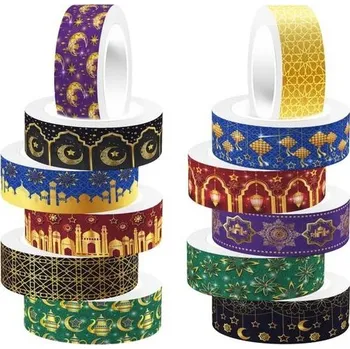 Sada nářadí CC HOME Ramadan Washi páska 12 rolí, 15 mm sada pásek Ramadan Washi, maskovací páska Dekorativní