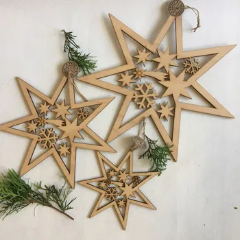 Vánoční dekorace Dřevěná hvězda vyřezaná přírodní- 3 velikosti Rozměry: 18 cm vánoční hvězda