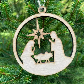 Vánoce Dřevěný beltém závěs 9 cm - 2 varianty Barva: Přírodní Vánoční Betlém