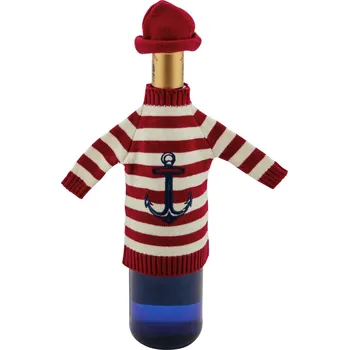Otvírák SEA Club Svetr na láhev s uzávěrem, bavlna, krémové/červené pruhy, 18cm, Ø: 6-9cm