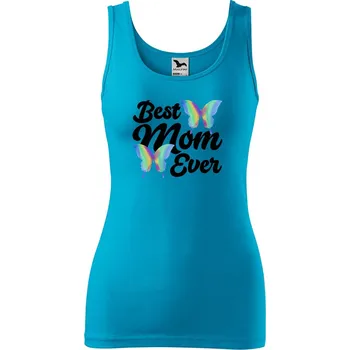 Dámské tílko s potiskem Best mom motýlci Velikost: XL, Barva: Tyrkysová