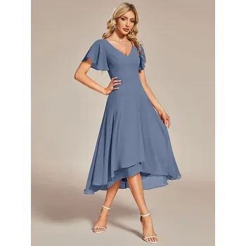 Dámské šaty Ever Pretty šaty midi délka 1756 modrošedé Velikost: 5XL / 50 / 18 / 22