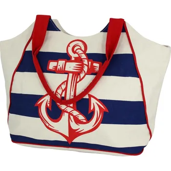 Plážová taška SEA Club Nákupní taška s potiskem kotvy, přírodní/modrá/červená, 40/52x17x32cm