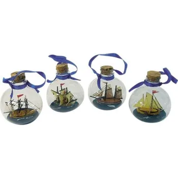 SEA Club Závěsná láhev-loď-koule, Ø: 6cm, V: 7,5cm, sada 4 ks