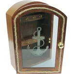 SEA Club Schránka na klíče, dřevěná se skleněnou přední stranou s motivem kotvy, 20x30x8/10cm