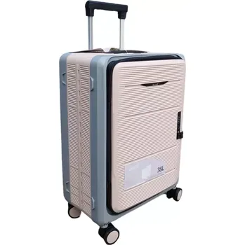 Skládací odlehčený cestovní kufr - vel.S, TSA, popruh - béžovošedá
