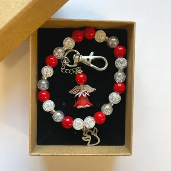 Náramek Náramek z minerálů a přívěsek andílek - 3 varianty Barva: Červená