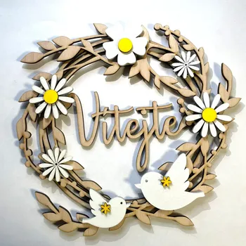 Věnec Věnec 30 cm skládaný s bílými květinami – přírodní, 3 varianty Nápis: Vítejte