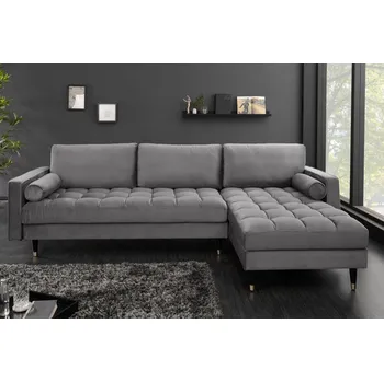 Sedací souprava Rohová sedačka VELVET CORNER GRAY (Rohová sedačka sametová šedá 260cm.)