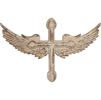 Vánoce Béžová antik dekorace kříž s andělskými křídly Brocante - 48*3*31 cm