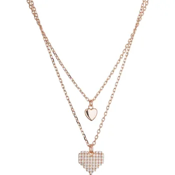 Náhrdelník Pozlacený dvouřadý náhrdelník srdíčka 12153.1 rose gold
