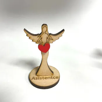 Vánoční dekorace Dřevěný andílek 7,5 cm věnování Učitelce/Asistentce Barva: Přírodní, Nápis: Asistentce