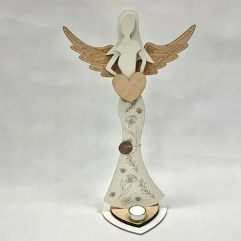 Vánoce Anděl dřevěný 50 cm s květinami - 2 barevné varianty Barva: Bílé tělo+přírodní křídla