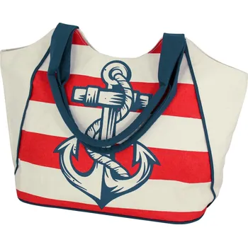 Plážová taška SEA Club Nákupní taška s potiskem kotvy, přírodní/červená/modrá, 40/52x17x32cm