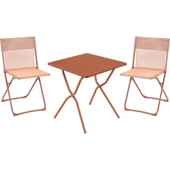 Sada skládací čtvercový venkovní stůl ocel a 2 židle BALCONY II ColorBlock oranžová Canyon