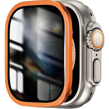 Tvrzené Anti-Spy sklo s kovovým rámečkem pro Apple Watch Ultra 49mm - oranžové
