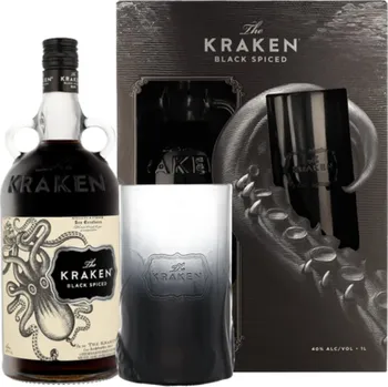 Rum Kraken black spiced 1L 40% (dárkové balení) + sklenice
