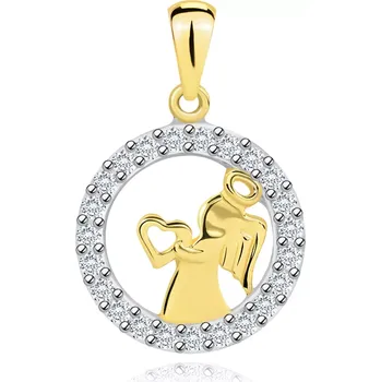 Přívěsek Zlatý přívěsek 585 - lesklý andílek se srdíčkem, zirkonová kontura kruhu