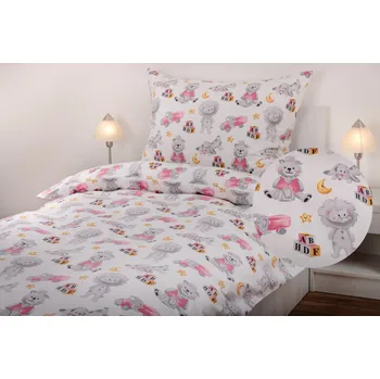 Povlečení JAN peří Luxusní bavlněné povlečení - renforce - šedo-růžové hračky - Luxusní bavlněné povlečení - renforce - šedo-růžové hračky - souprava povlečení 70x90 + 140x200