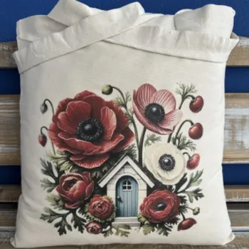 Nákupní taška Tegatex Látková taška - domeček s máky