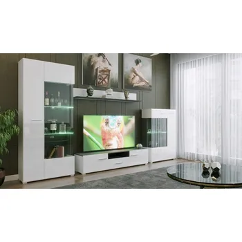 Obývací stěna Obývací stěna DIRKAS, bílá/černá/bílý lesk +možnost VÝNOSU + vyzvednutí ZDARMA