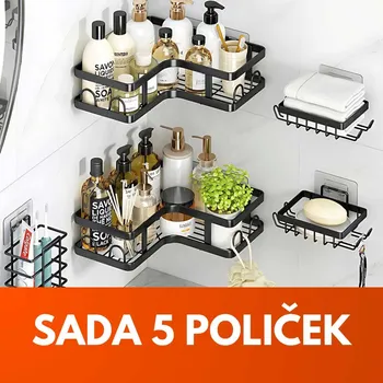 Sada koupelnových doplňků Elegantní koupelnová sada „Noir Line“ – 5 ks designových úložných polic z černého kovu se snadnou montáží