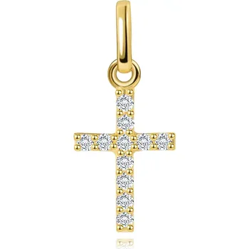 Přívěsek Přívěsek ve žlutém 14K zlatě - malý kříž zdobený čirými brilianty