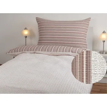 Povlečení JAN peří Krepové povlečení - drobná béžová kytička/ proužek - poslední 1 kus!! - Krepové povlečení - drobná béžová kytička/ proužek - souprava povlečení 70x90 + 140x200 + 50x30