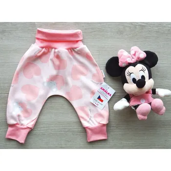 AMÁLKA Bavlněné rostoucí kalhoty, lososové srdíčka, myšky Velikost: 68