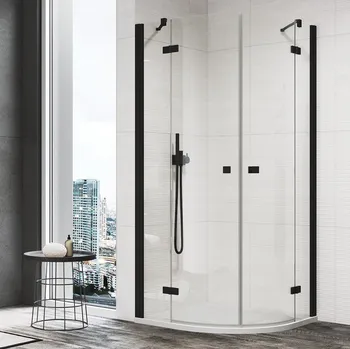 Ronal ANNEA ANR sprchový kout čtvrtkruhový 90x90 cm ANR550900607 Profil: Černá, Sklo: Hladké čiré, Rozměr: 90x90 cm