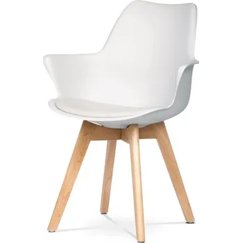 Jídelní židle Židle jídelní, bílá plastová skořepina, sedák ekokůže, nohy masiv přírodní buk