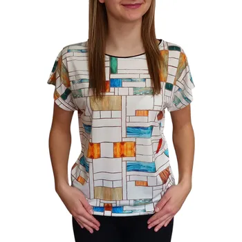 Dámská halenka Halenka Pratto bílá s barevnými čtverci do gumičky velikost pratto: 36