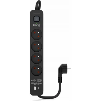 Elektrická zásuvka Napájecí lišta KERG s jističem - 4 zásuvky USBC+USBA 16A 5m černá