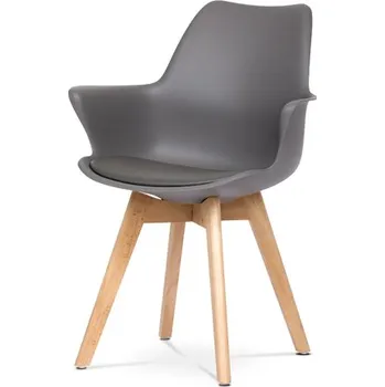 Jídelní židle Židle jídelní, šedá plastová skořepina, sedák ekokůže, nohy masiv přírodní buk