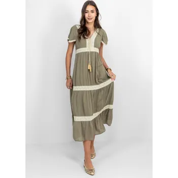 Dámské šaty Hailys dámské midi šaty s krajkou Marete khaki Velikost: XS