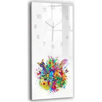 Hodiny Skleněné hodiny s tichým chodem, nástěnné, styl loft - Květinová harmonie s motýly