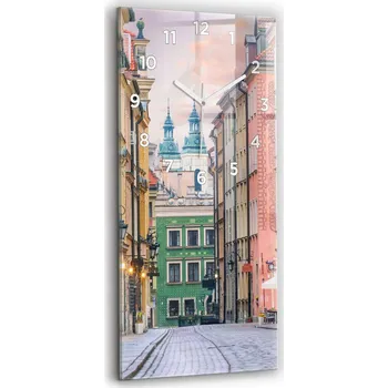 Hodiny Skleněné nástěnné hodiny do obýváku s grafikou Staré Město ve Varšavě 30x60 cm
