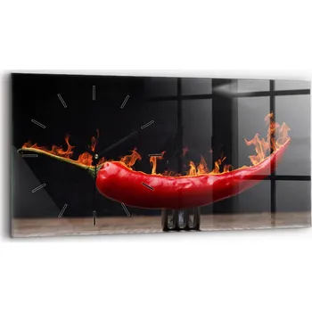 Hodiny Moderní skleněné nástěnné hodiny s potiskem 60x30 cm Paprička Pepperoni