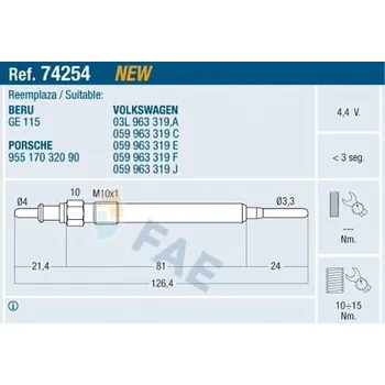 Zapalovací a žhavicí svíčka Žhavící svíčka FAE 74254