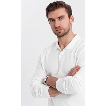 Pánské tričko BASIC s dlouhým rukávem a polo límcem - bílé V1 OM-POBL-0114 - XXL