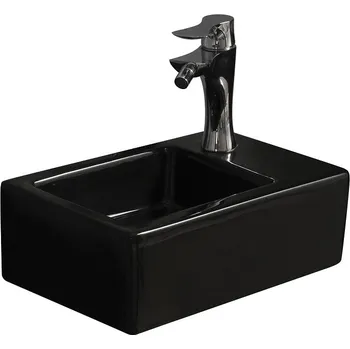 Umyvadlo BESTECO Brainy Black Mini R Keramické Umývátko 37x18 cm, Černá Matná, Pravé, Bez Přepadu, 37x18x11 cm