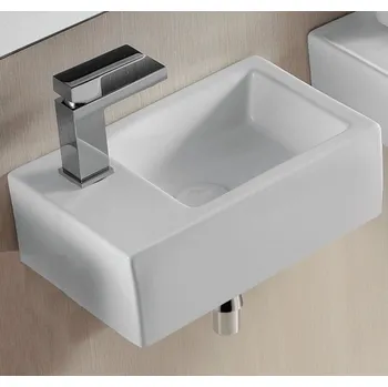 Umyvadlo BESTECO Keramické Umývátko BrainyMini 37L (Bílá), Závěsné s Bočním Otvorem Vlevo, 37 x 23 x 13 cm