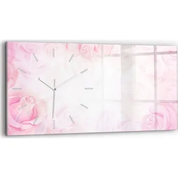 Hodiny Moderní skleněné hodiny s grafikou na zeď horizontální 60x30 cm Růže abstrakce