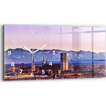 Hodiny Ozdobné nástěnné hodiny s krásnou grafikou 60x30 cm Německé Alpy Mnichov