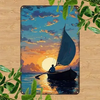 Plechová cedule BAF Kovová cedule Plachetnice při západu slunce 30 x 20 cm
