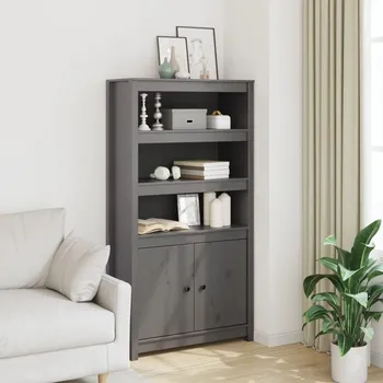 Příborník do zásuvky Skříň highboard šedá 80 x 35 x 154 cm masivní borové dřevo