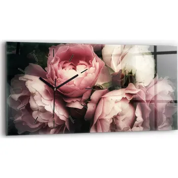 Hodiny Moderní skleněné nástěnné hodiny s potiskem 60 x 30 cm Kytice růžových růží